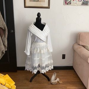White tulle skirt size small with floral overlay